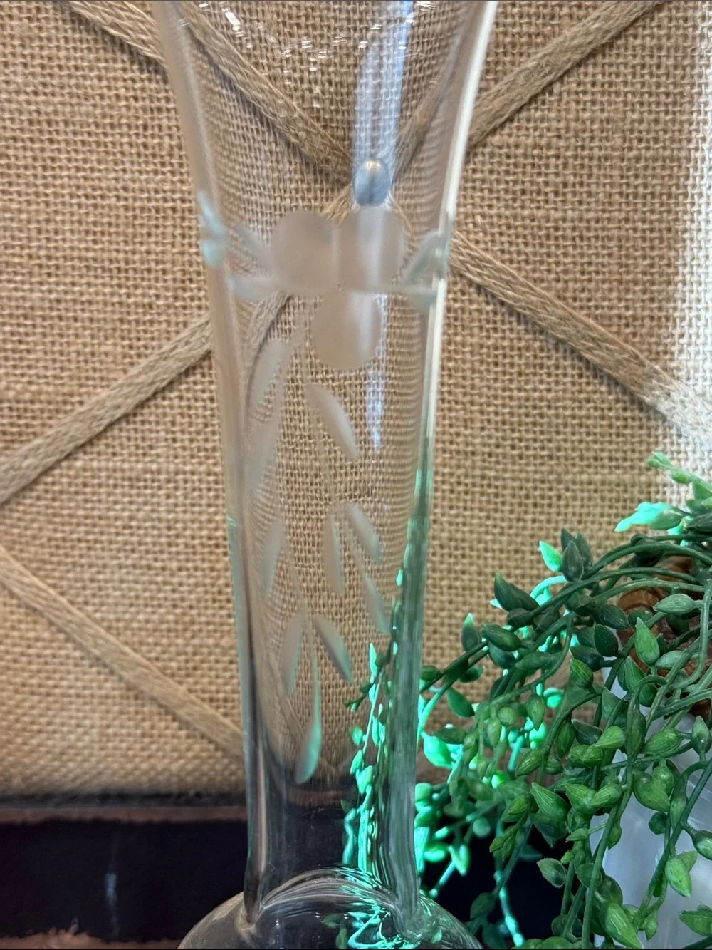 Clear Etched Glass Bud Vase -